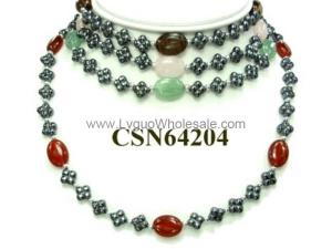 Colored Semi precious Stone Hematite Club Beads Chain Choker Fashion Necklace